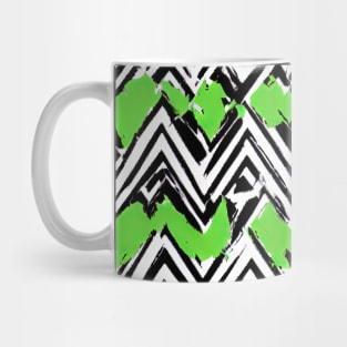 Abstract black and white zig zag pattern with green blobs Mug